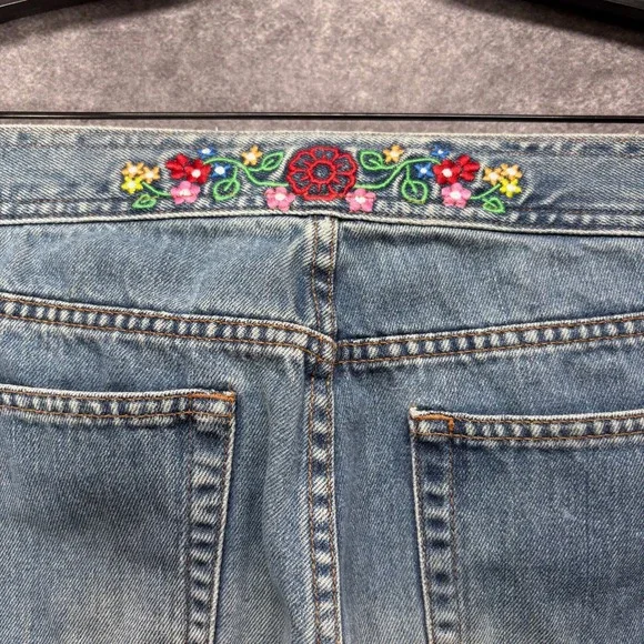 Y2K Hollister Boot Cut Flare Jeans Womens 8R Lace Up Fly Floral Embroidered RARE - Picture 5 of 16
